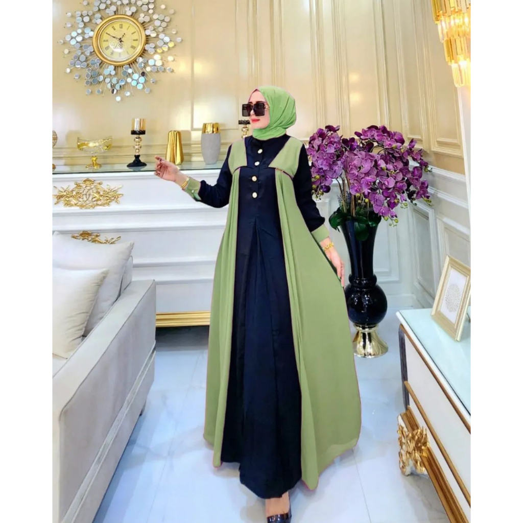 Gamis meisya dress  bahan ceruty baby doll premium full furing / busui / resleting depan original