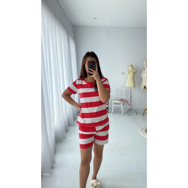Arlona Pajamas | Baju santai wanita garis - setelan Import Korea