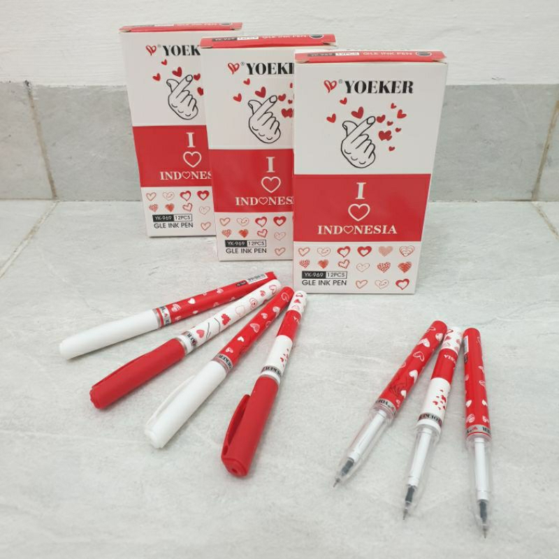 

12 Pcs Pulpen Gel Yoeker Merah Putih / Pena Gel Yoeker YK969