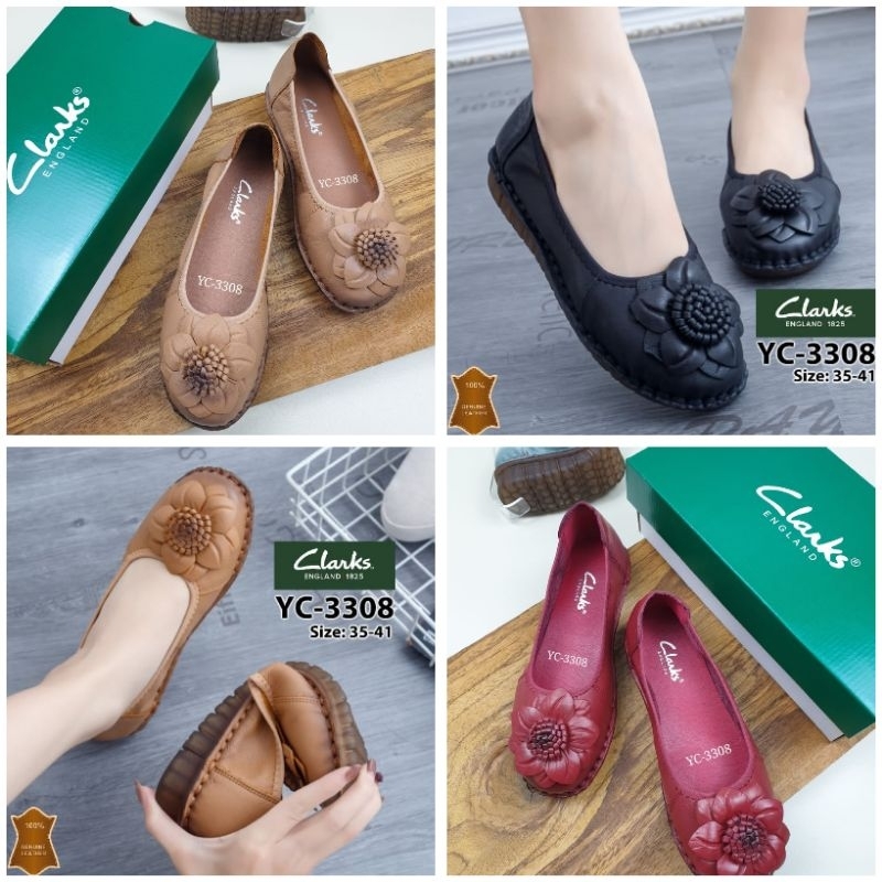 Sepatu Clarks Bunga 1 Kulit Asli/sepatu clarks bunga matahari 9688 / Clarks flat wanita