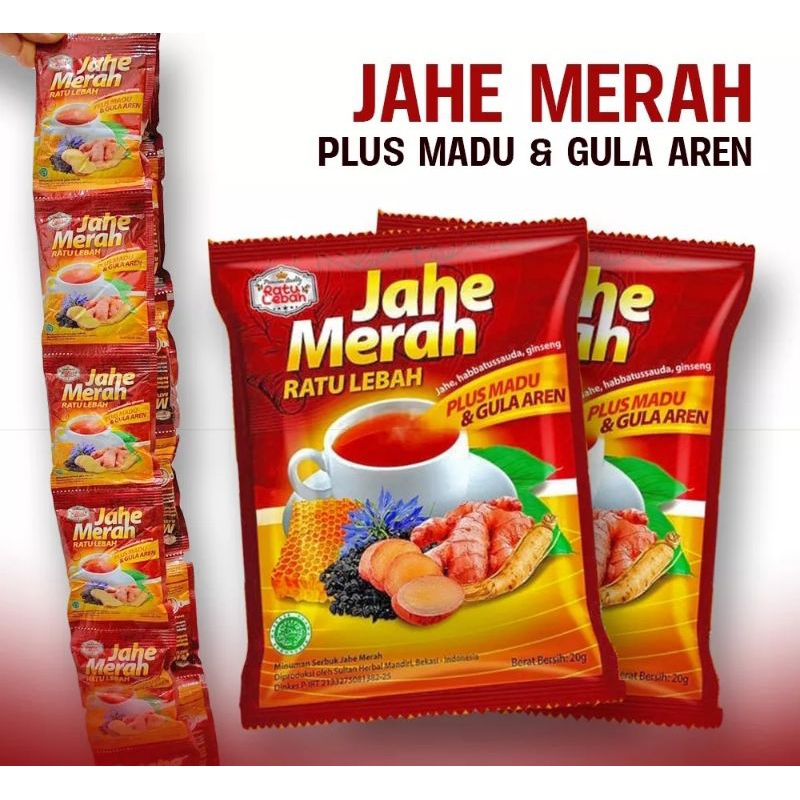 

Jahe Merah Ratu Lebah Super Plus Madu & Gula Aren 1 Sachet 12 Renceng