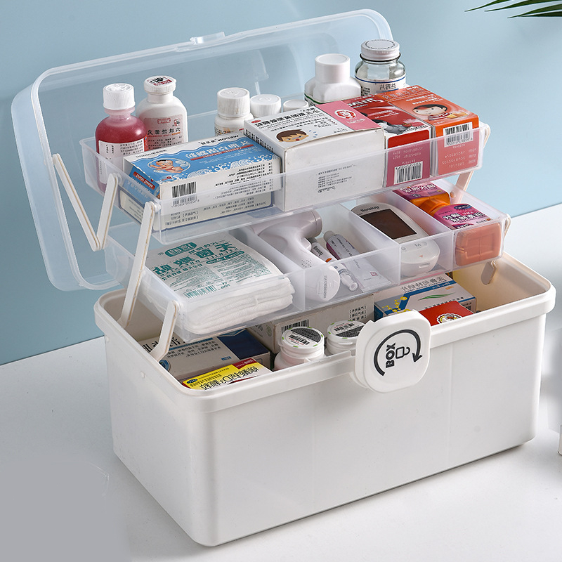 28*16*17cm 3 Layers First Aid Medicine Box Portable Plastic Storage Box/ Kotak Obat P3K 3 Tingkat Mainan Kotak Obat Tool Box