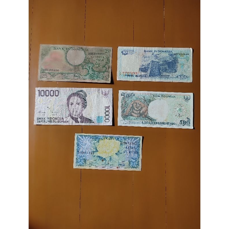Uang Kuno Sale 5 PCS,Murah,Uang Asli,Bekas,Layak,Kolektor Tinik,Dekorasi/Unik/Uang lama/Asli