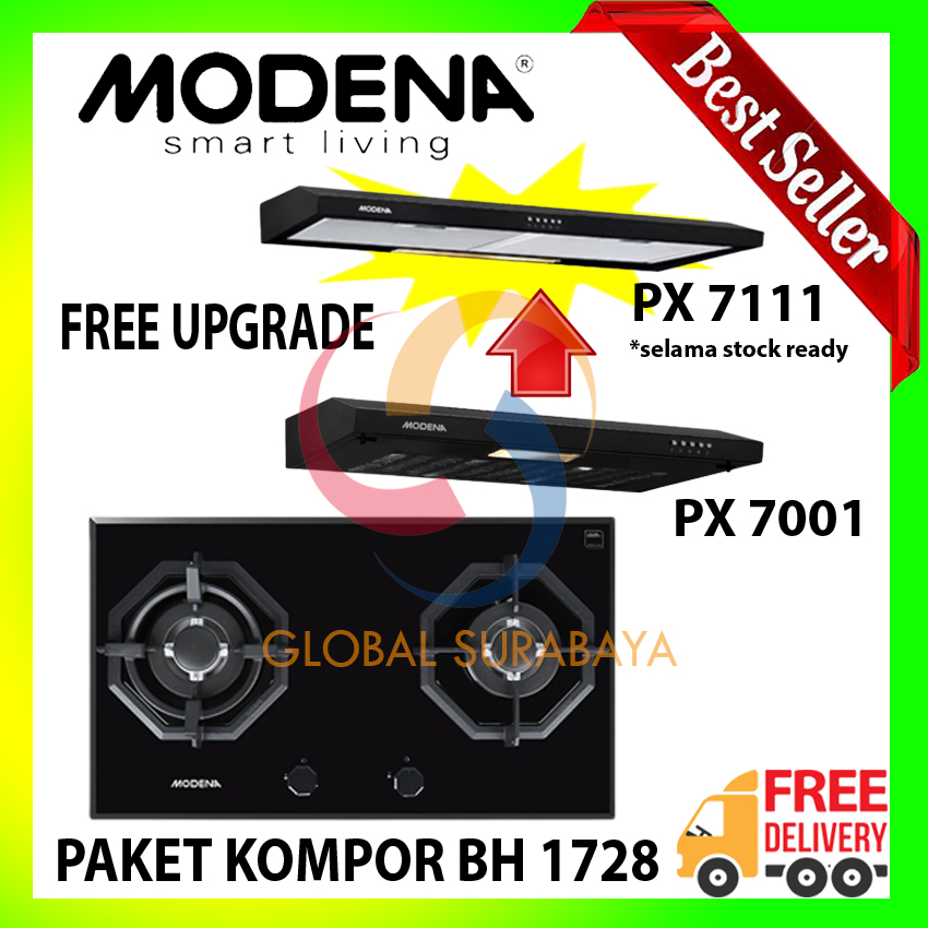 MODENA PAKET KOMPOR TANAM BH 1728 + COOKER HOOD PX 7001
