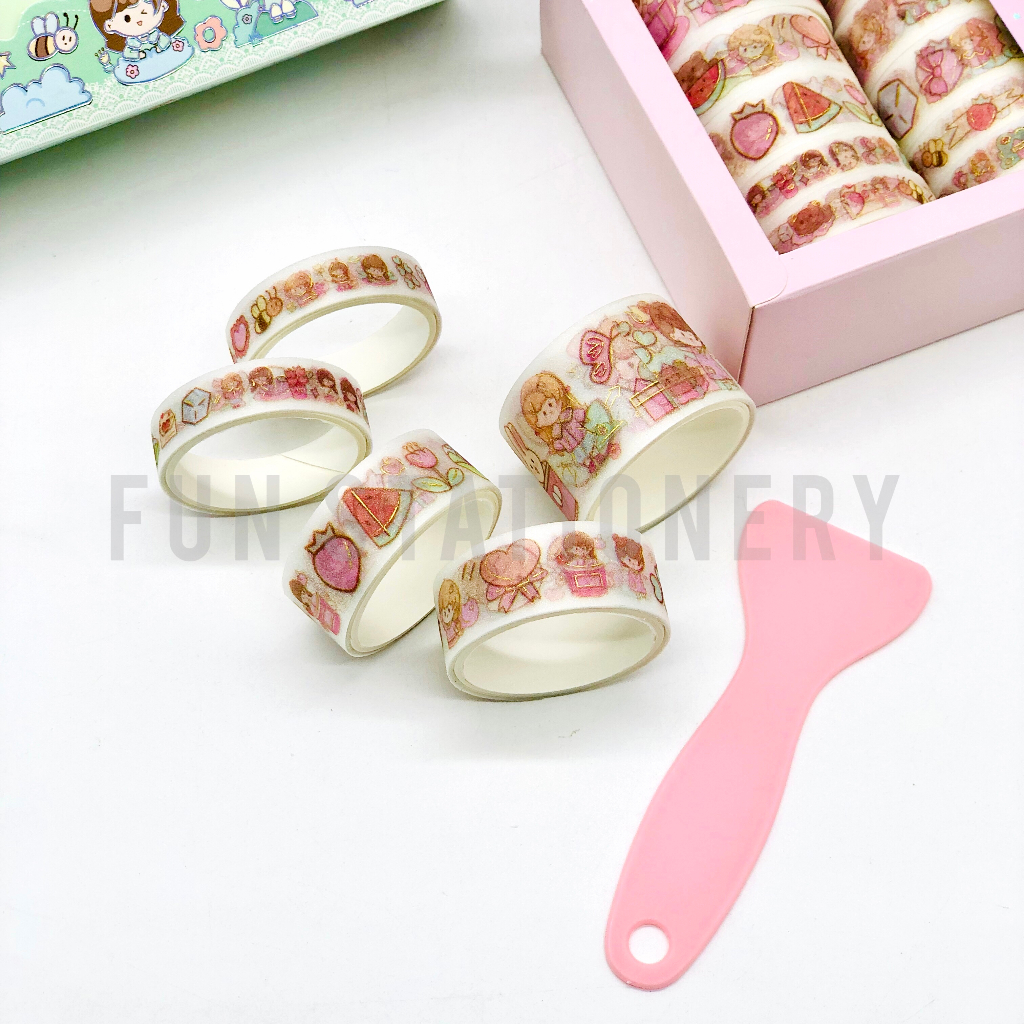 (15 ROLL) WASHI TAPE MOMO SZ-77 + SPATULA / ISOLASI STICKER LUCU