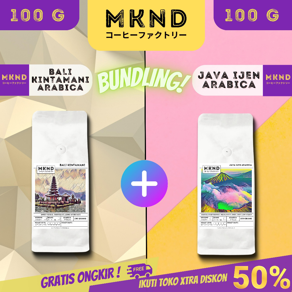 

MKND® BUNDLING HEMAT 2X100 KOPI ARABIKA BALI KINTAMANI GRADE 1 SINGLE ORIGIN + KOPI ARABIKA JAVA IJEN BLUE MOUNTAIN NATURAL GRADE 1 PROMO DISCON | BIJI BUBUK | SINGLE ORIGIN | PREMIUM COFFE | ROASTED BEANS | MANUAL BREW | COFFE ROASTERY