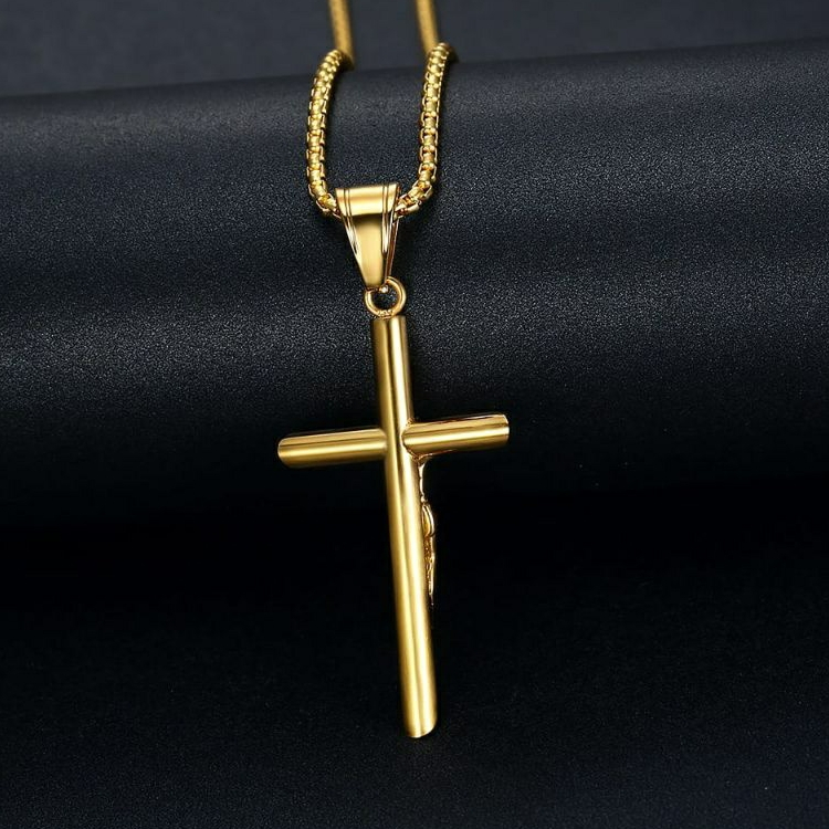 KALUNG SALIB KRISTEN COWOK TITANIUM ASLI MPORT LAGI TREAN LIONTIN SALIB YESUS POLOS