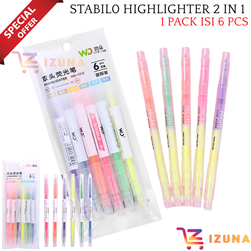 

[IZUNA] STABILO WARNA WARNI 2 SISI / HIGHLIGHTER 2 IN 1 / 1 SET STABILO WARNA ISI 6 PCS / SET STABILO / HIGHLIGHT PEN / STABILO PANJANG