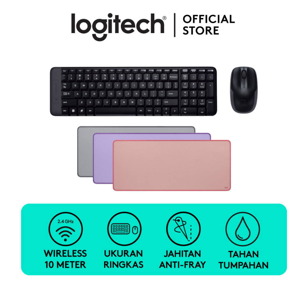 [BUNDLING] Logitech MK215 Combo Keyboard + Mouse Wireless Compact & Desk Mat Studio Series Mouse Pad