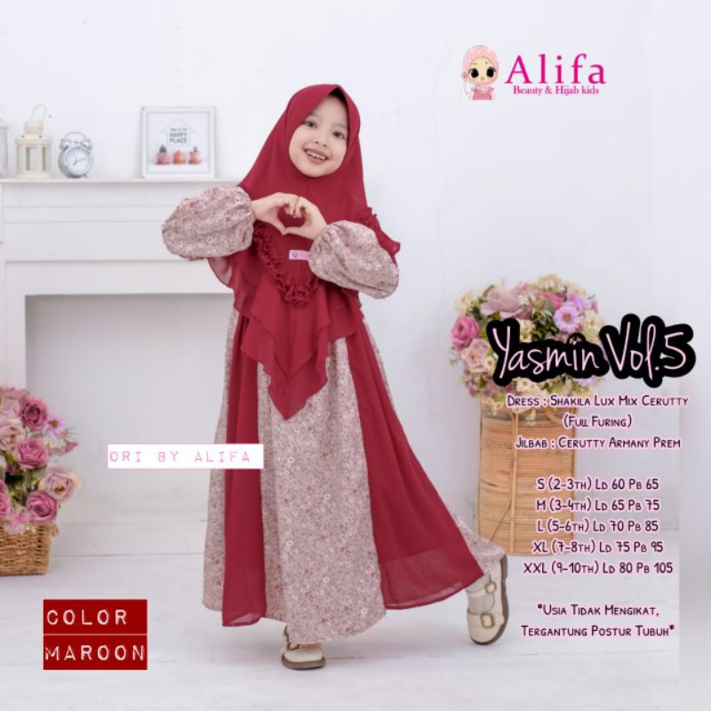 YASMIN KIDS / Original Alifa Gamis Muslim Dress Anak Shakila Mix Ceruty