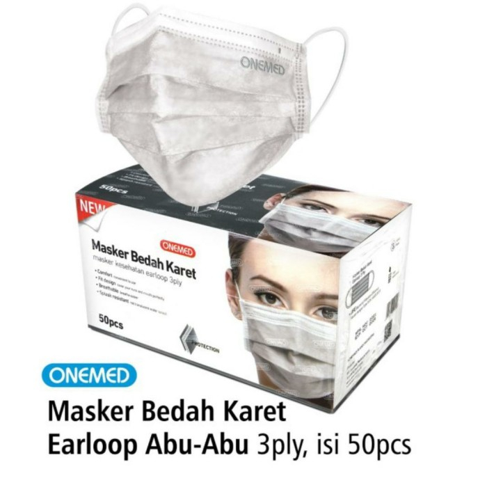 MASKER BEDAH KARET ONEMED 3 PLY ISI 50 PCS WARNA ABU ABU