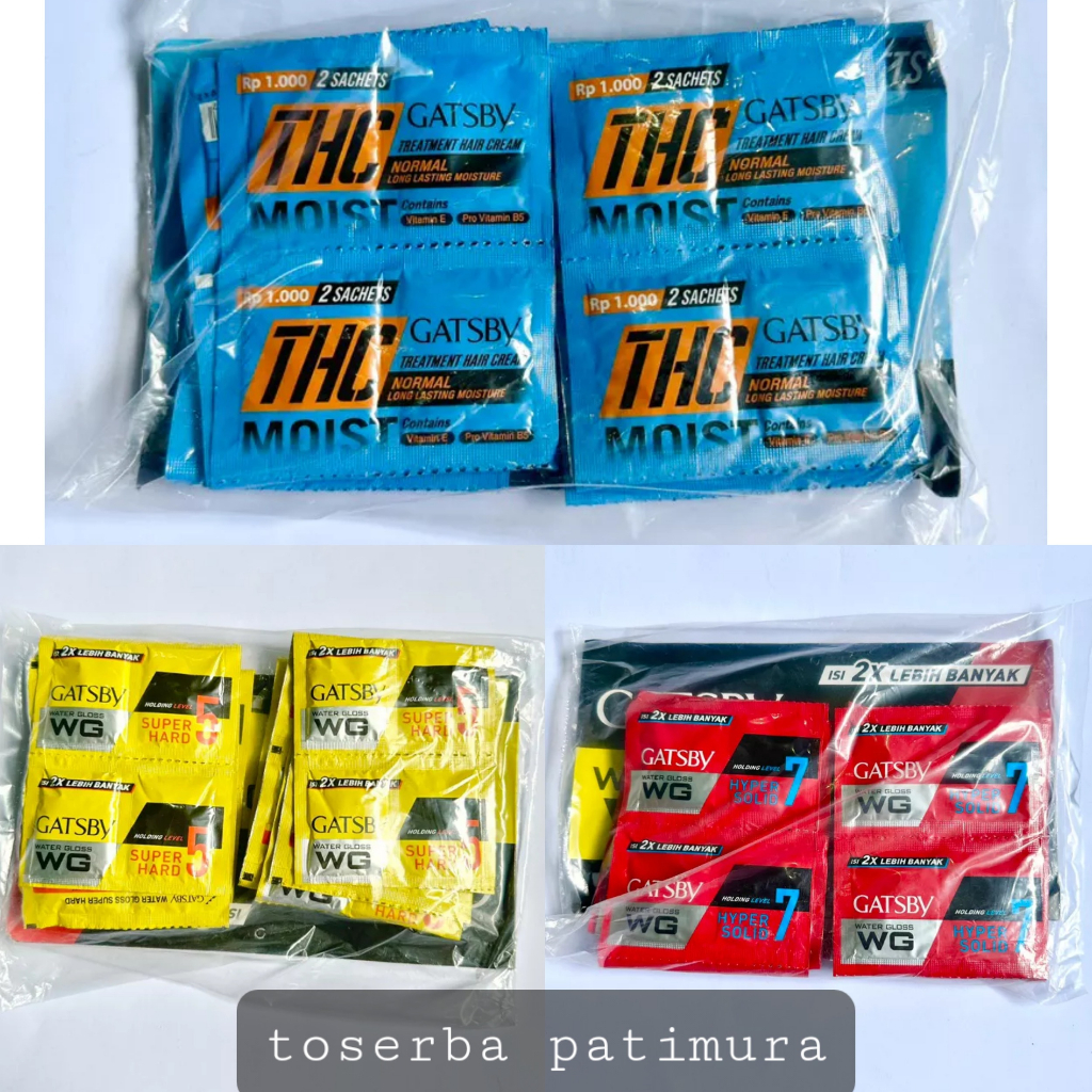 (isi 24 pcs) Gatsby minyak rambut WG-THC renteng /gatsby minyak rambut merah/kuning/biru sachet