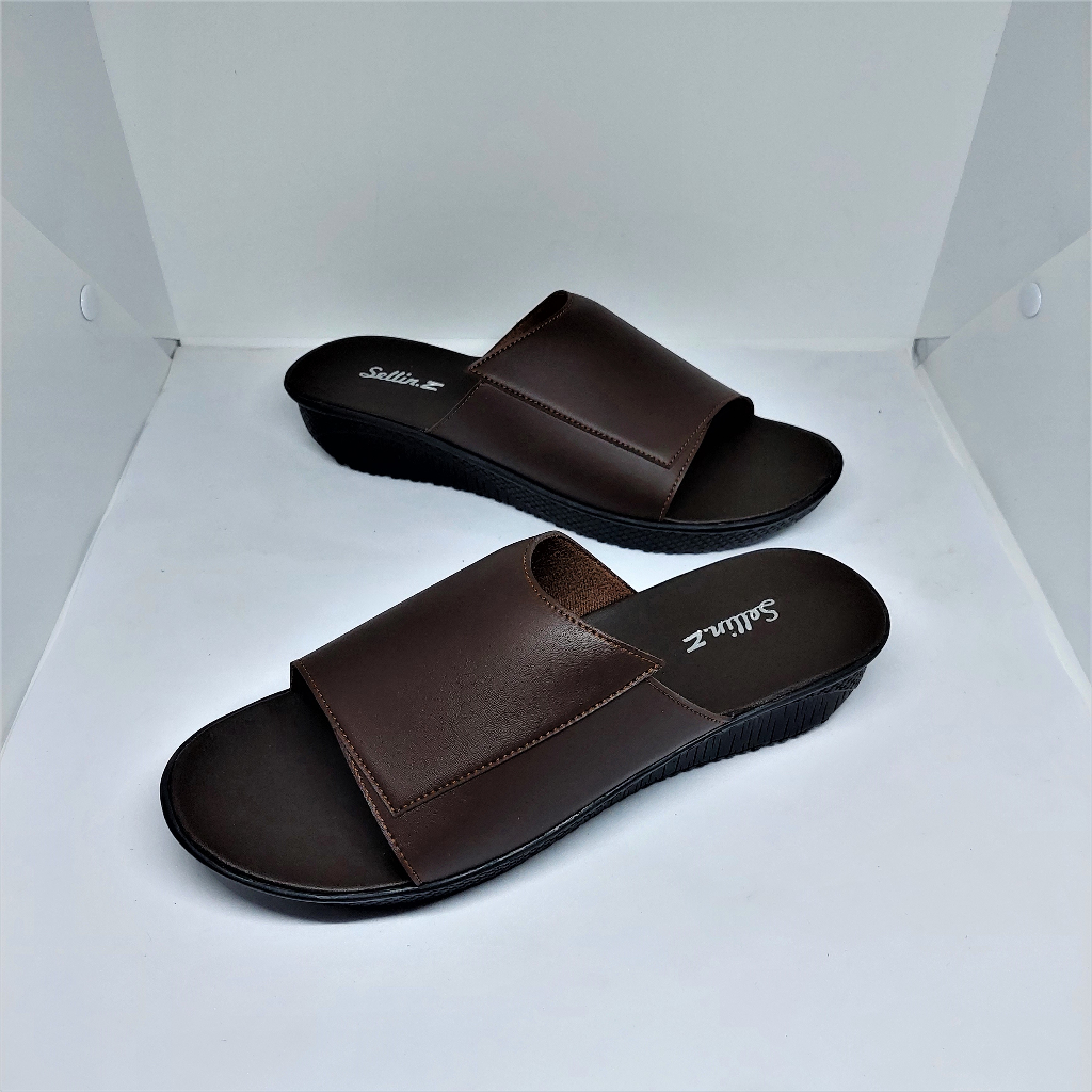 Cod sandal casual formal ibu kondangan & pengajian wanita ukuran kecil 36-40 Wedges kulit dark brown