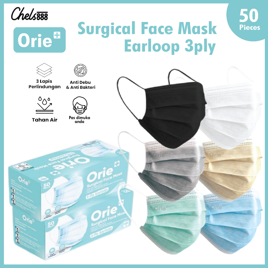 Masker Medis Orie+ Earloop Masker Medis 3ply isi 50pcs
