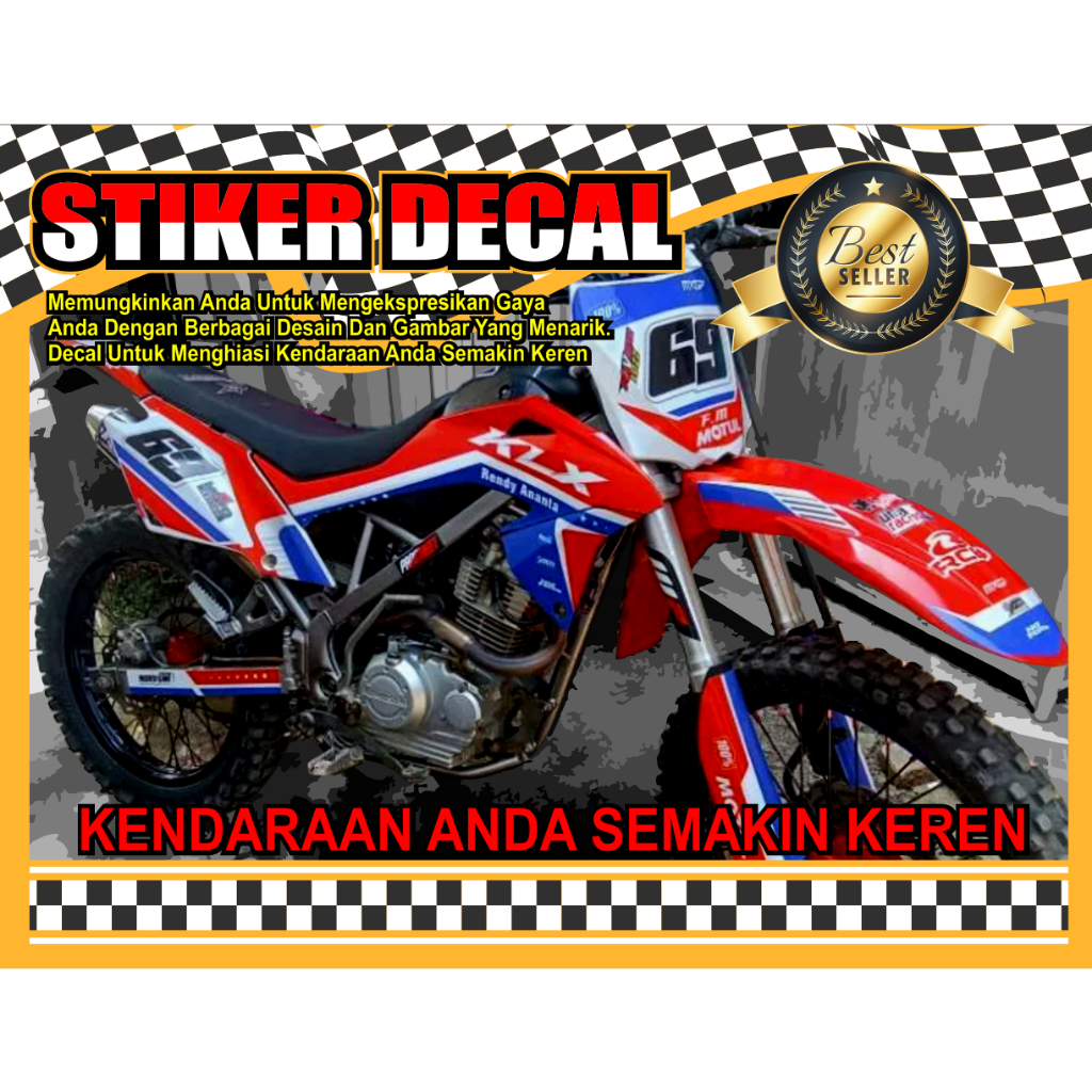 STIKER STRIPING MOTOR KLX 150 BF MERAH KEREN