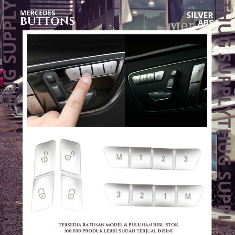 COVER DOOR LOCK MEMORY SEAT BUTTON SILVER MERCEDES BENZ AMG W204 W212 W207 GLA C E S A CLS CLA UNLOCK HANDLE CONTROL PANEL CONSOLE KARBON CARBON CHROME SAVE TOMBOL KISI KEY