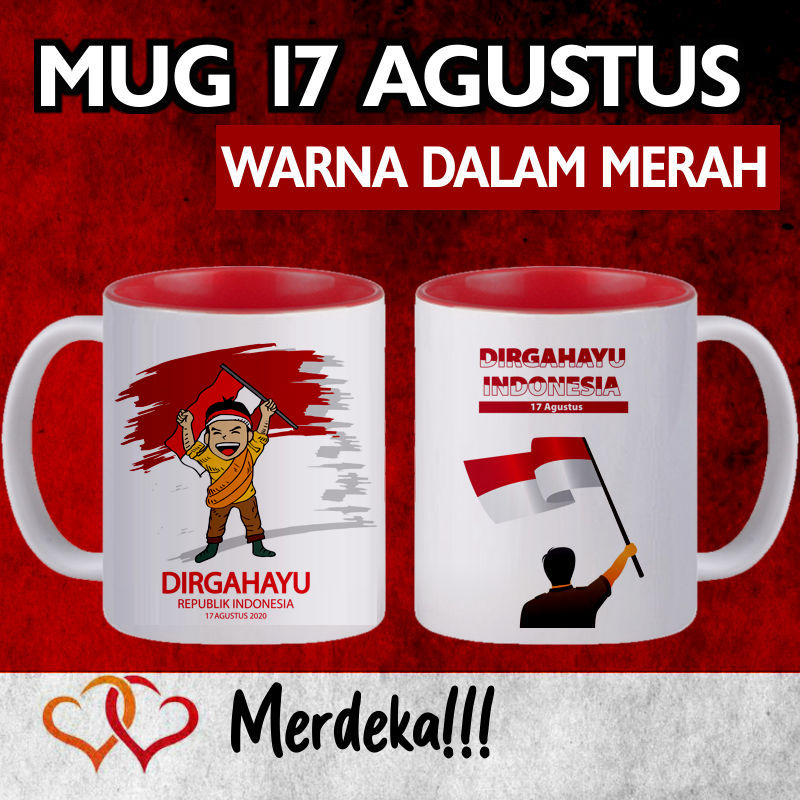 Mug warna dalam merah 17 Agustus / Mug Merah Putih / Mug Merdeka / Mug HUT RI