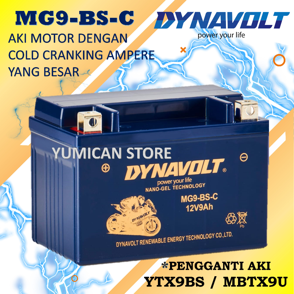 DYNAVOLT AKI KERING MOTOR MG9-BS-C 9Ah | NINJA 250 FI CARBU ER6N T-MAX 500 SUZUKI BURGMAN GSR 600 GS