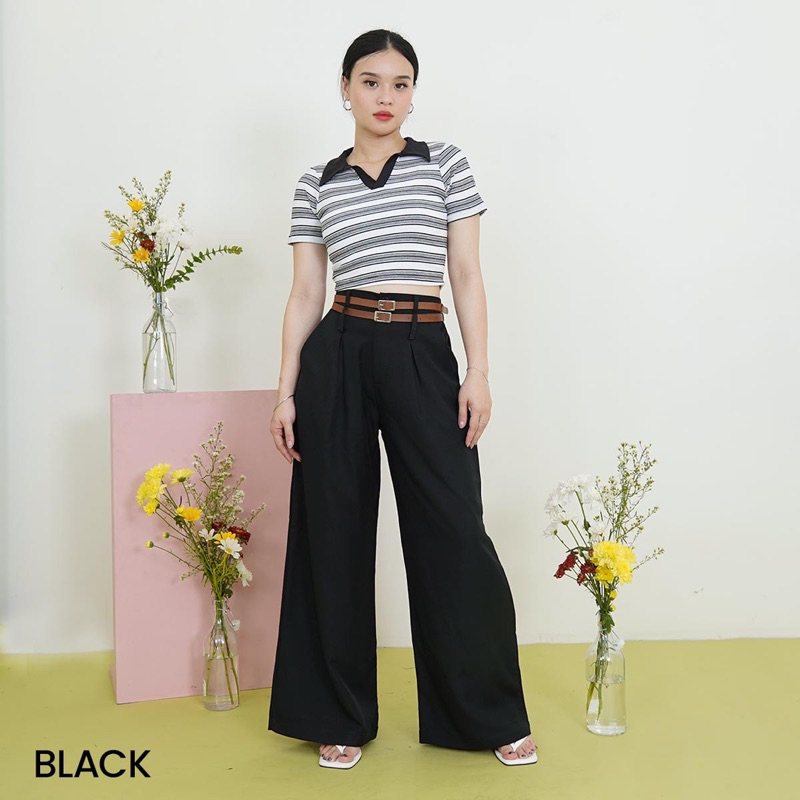 Celana High Waist Cullote Pants / kulot viral / long pants belt zozo