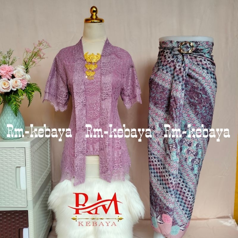 Stelan Kebaya Brokat Kutu Baru Modern / Stelan Kebaya Brokat Rok lilit Batik / Kebaya Brokat Renda Kutu Baru Lengan Pendek / Kebaya wisuda / Atasan Kebaya