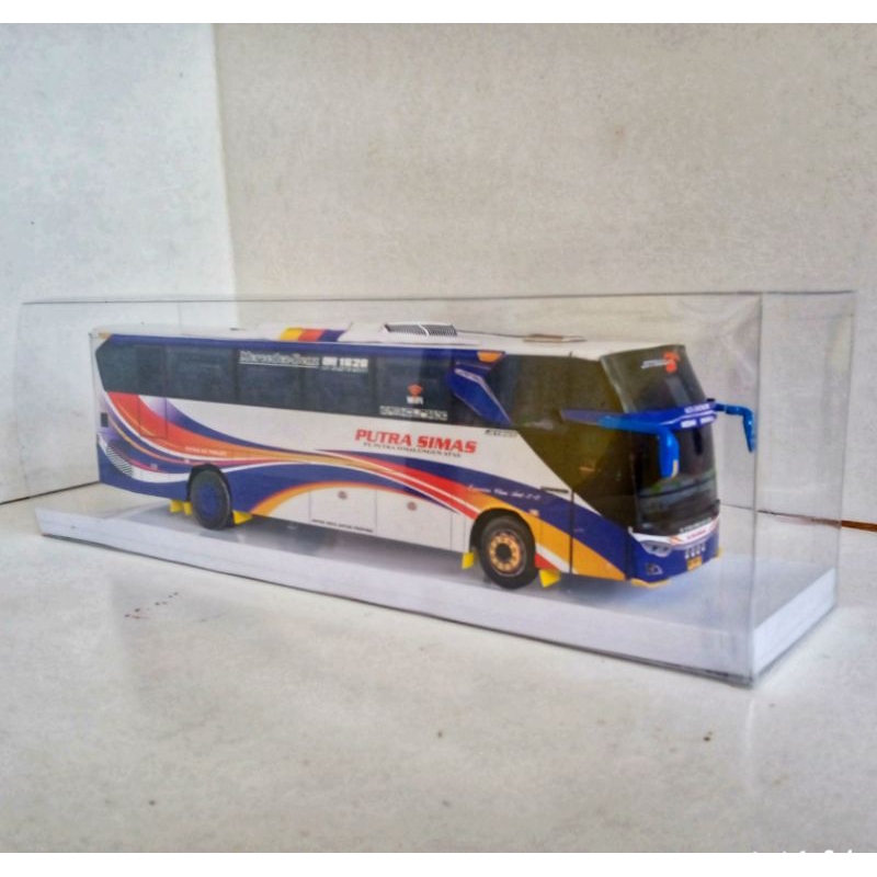 Miniatur Bus Kertas Putra Simas, Skala 50, Pakai kotak plastik mika