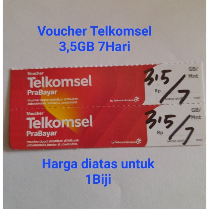 Voucher kuota telkomsel 3,5gb 7hari Jabar dan Jabodetabek