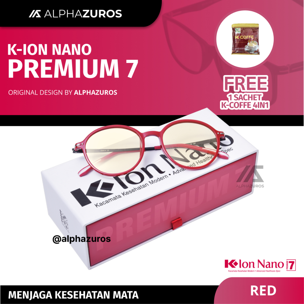 K Ion Nano Premium 7 Red K Link Original Kacamata Kesehatan Pria Wanita Anti Radiasi Gamer Komputer 