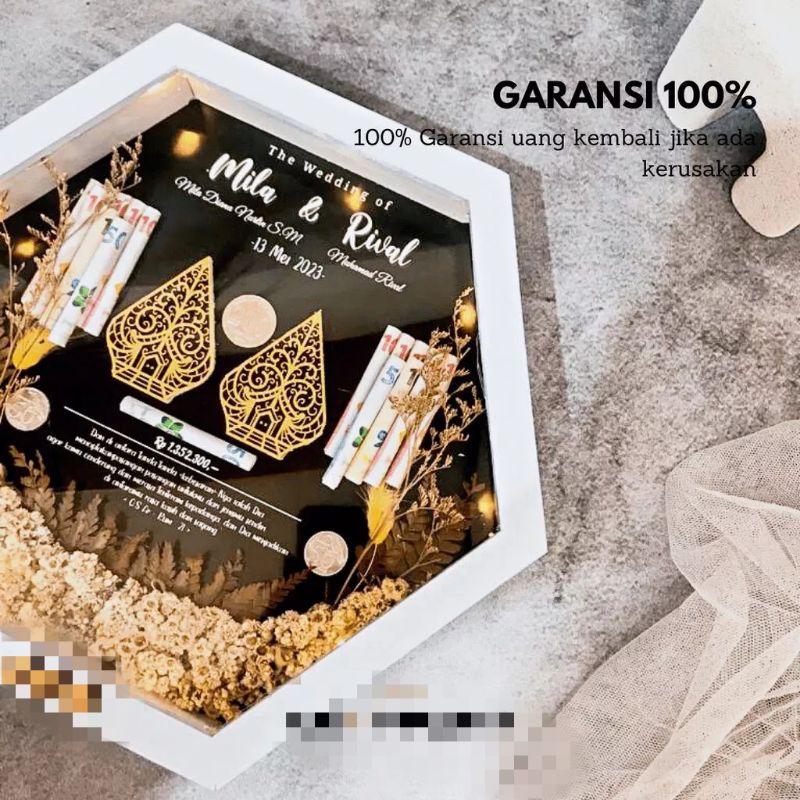 DRIED FLOWERS HEXAGONAL SIMBOLIS MAHAR UANG PERNIKAHAN