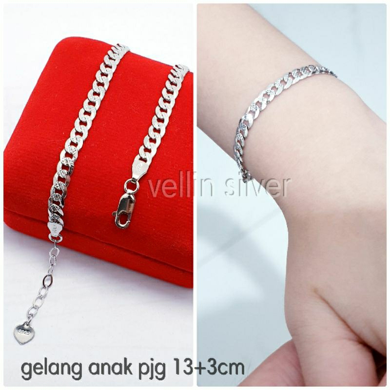 Gelang Perak Anak Silver Asli 925 Lapis Emas Putih - Gelang Tangan Anak Silver 925 Model Sisik Naga 