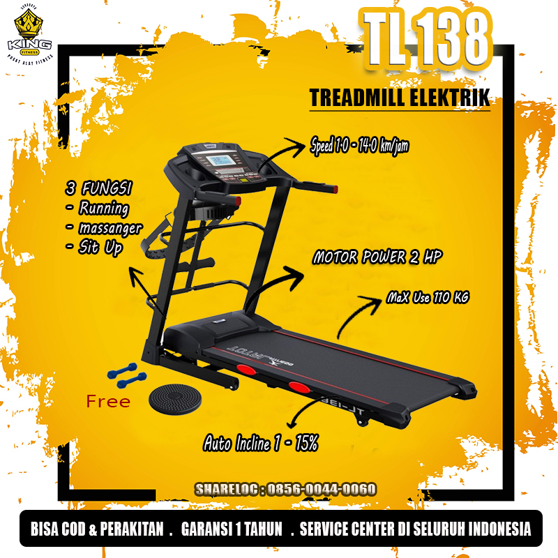 Treadmill elektrik TL 138 Total fitness alat olahraga dirumah bisa COD Surabaya