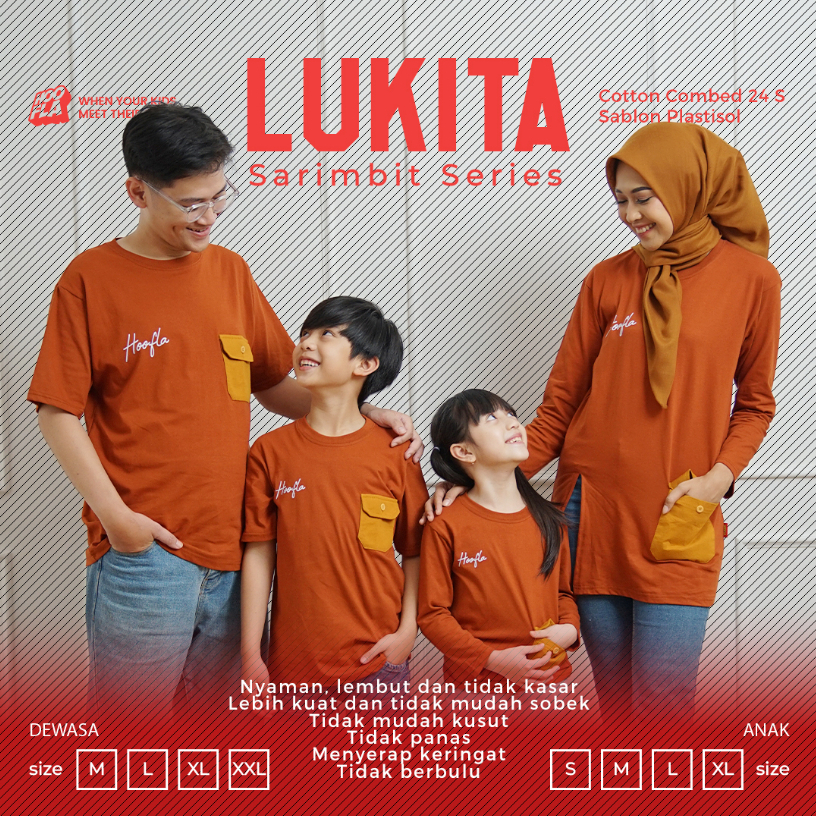 Hoofla Lukita Kaos Katun Sarimbit Keluarga Ayah Ibu Anak Autumn Orange
