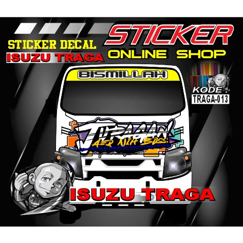 stiker decal kabin depan isuzu traga bonus tulisan kaca