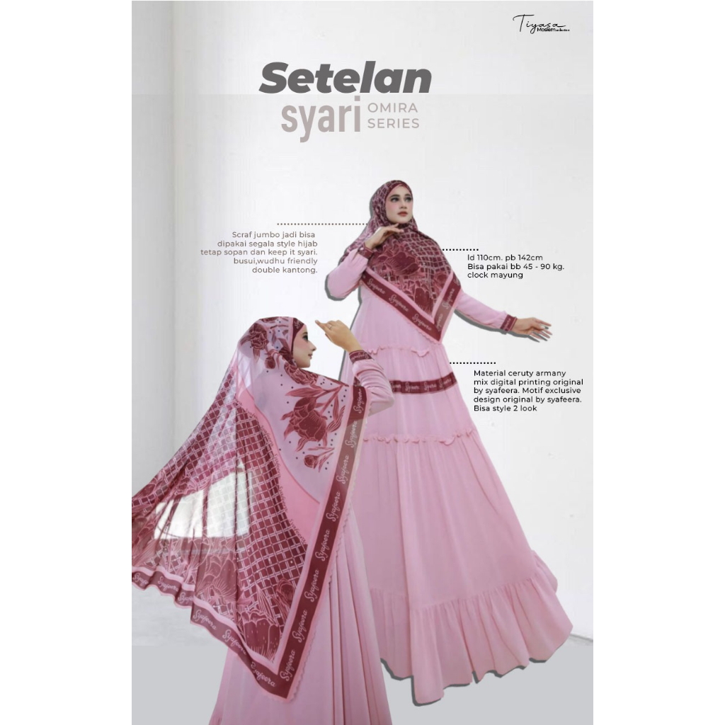 GAMIS SYARI OMIRA SERIES BY SYAFEERA SET KHIMAR | BAHAN CERRUTY ARMANI UKURAN ALLSIZE MURAH TERBARU