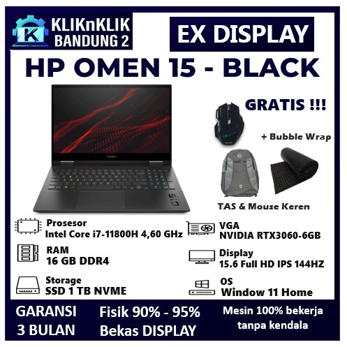 LAPTOP GAMING HP OMEN 15 INTEL I7 RAM 16GB 1TB SSD RTX3060-6GB LIKE NEW
