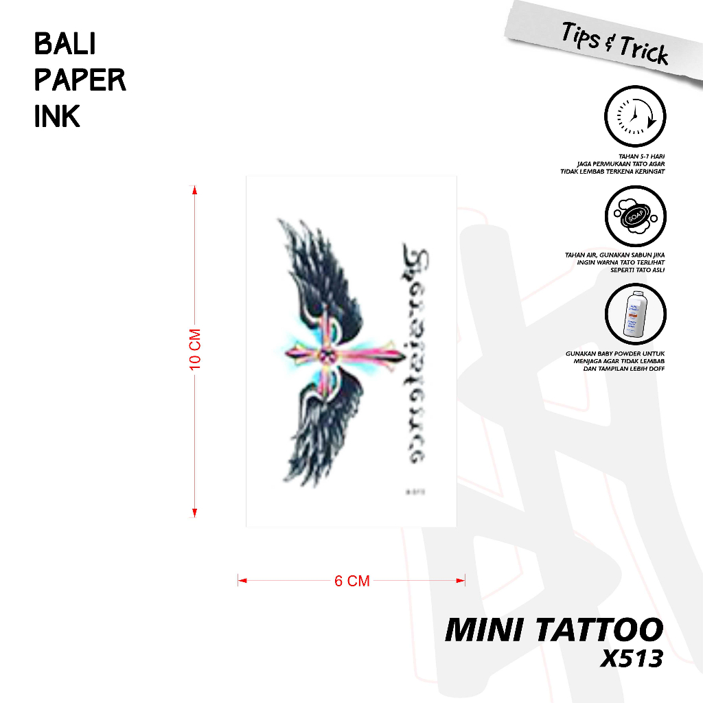 Bali Paper Ink X513 Salib Sayap Tato Temporer Basic Bali Paper Ink Mini Tato - Tato Lengan