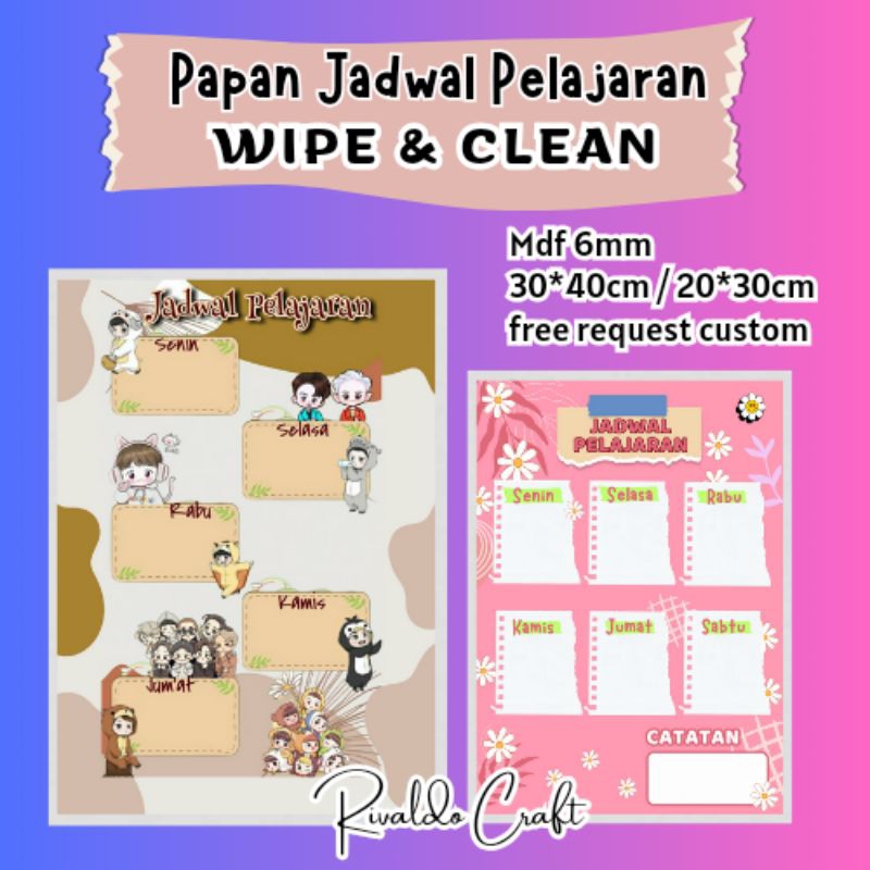 

hiasan kelas jadwal pelajaran wipe and clean || 30x40