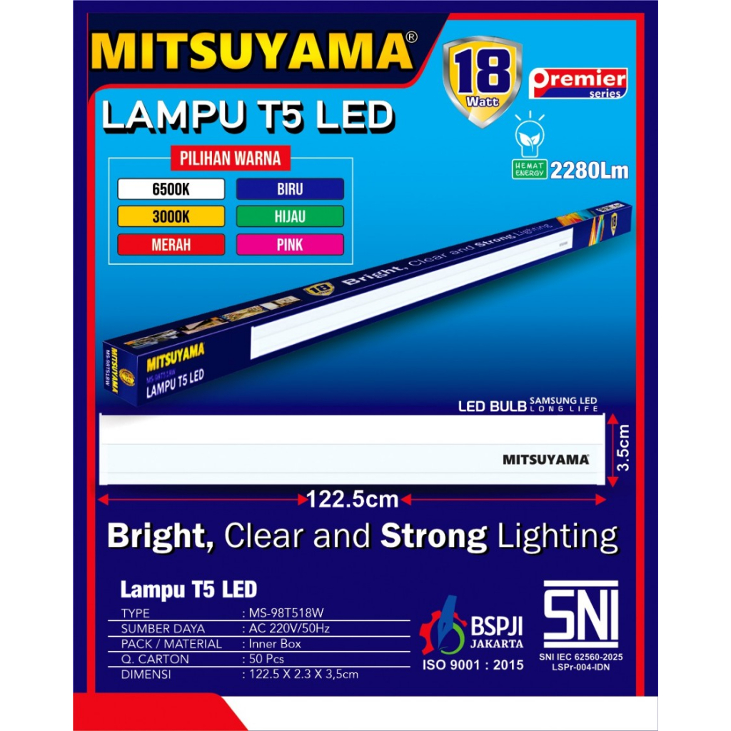 LAMPU T5 LED 120 CM 18 WATT  PINK MITSUYAMA LAMPU T5 LED