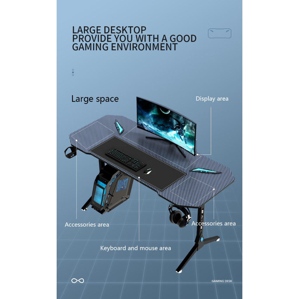 Meja Komputer PC Gaming Lampu RGB LED AOR S1-Y