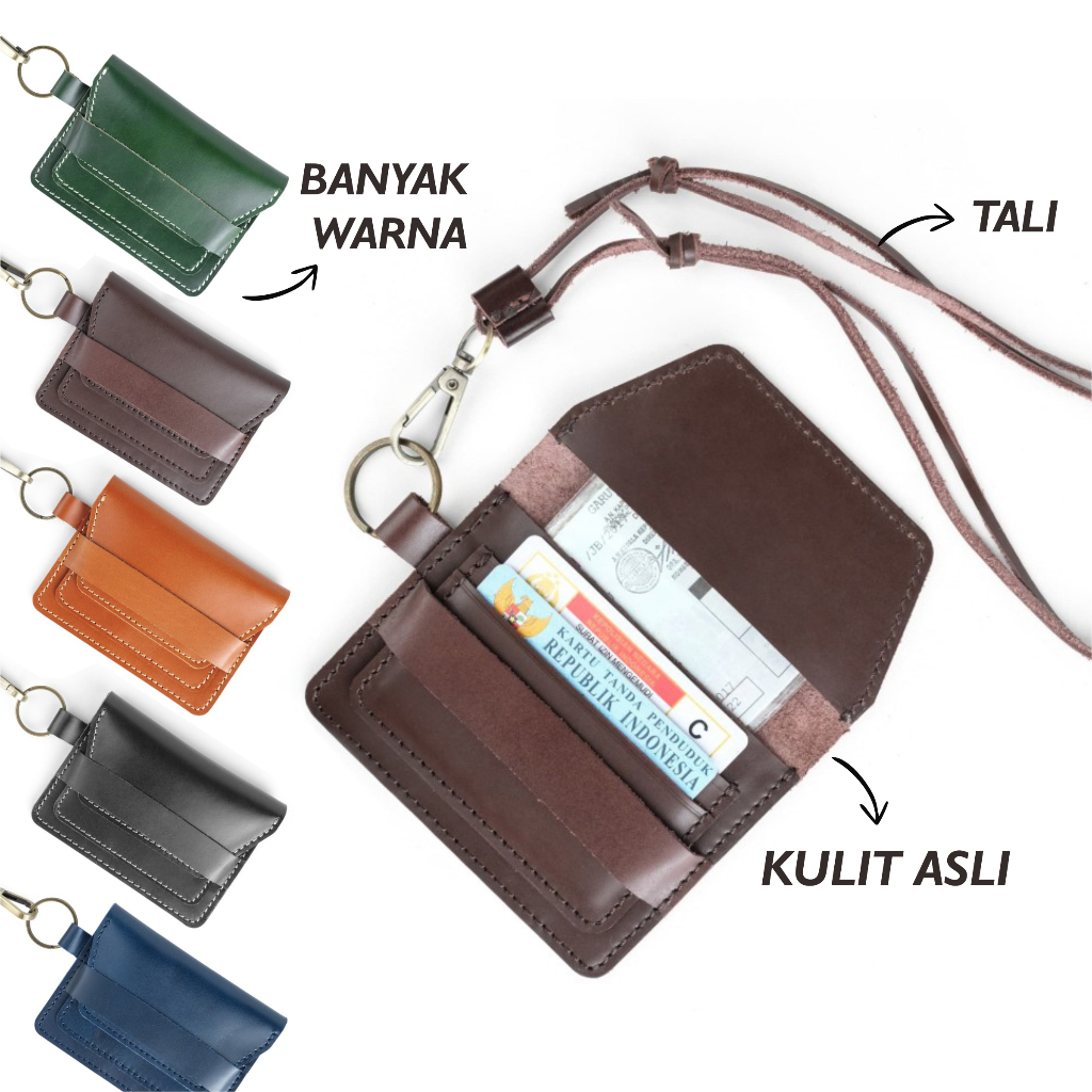 Dompet Kartu Uang Simpel Kulit Asli Dengan Tali Leher - Hanging Wallet