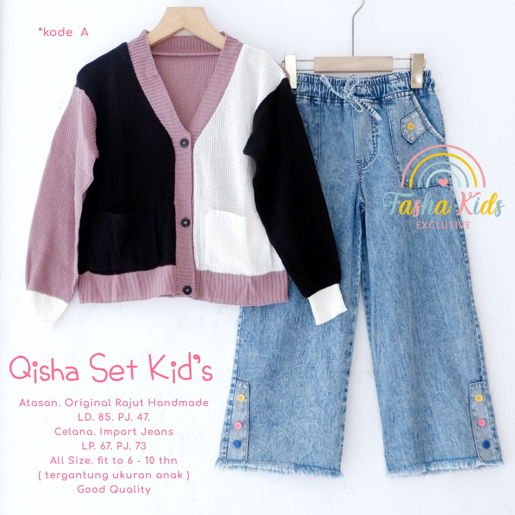 QISHA SET KIDS ORIGINAL BY FASHA SETELAN BAJU ANAK PEREMPUAN USIA 5-10 TAHUN ONESET ANAK BLAZER RAJU