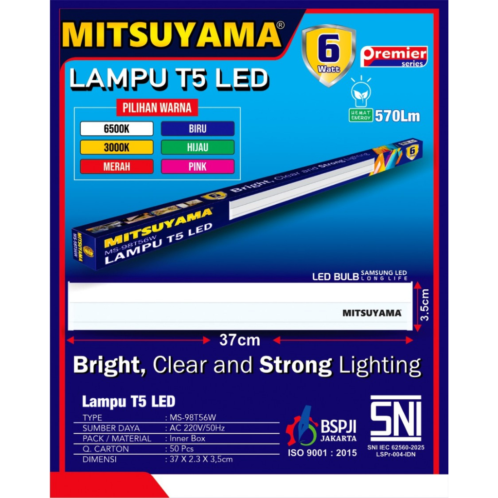 LAMPU T5 LED 30 CM PINK MITSUYAMA LAMPU T5 LED 6 WATT LAMPU TUBE LED  6 WATT 30 CM WARNA PINK