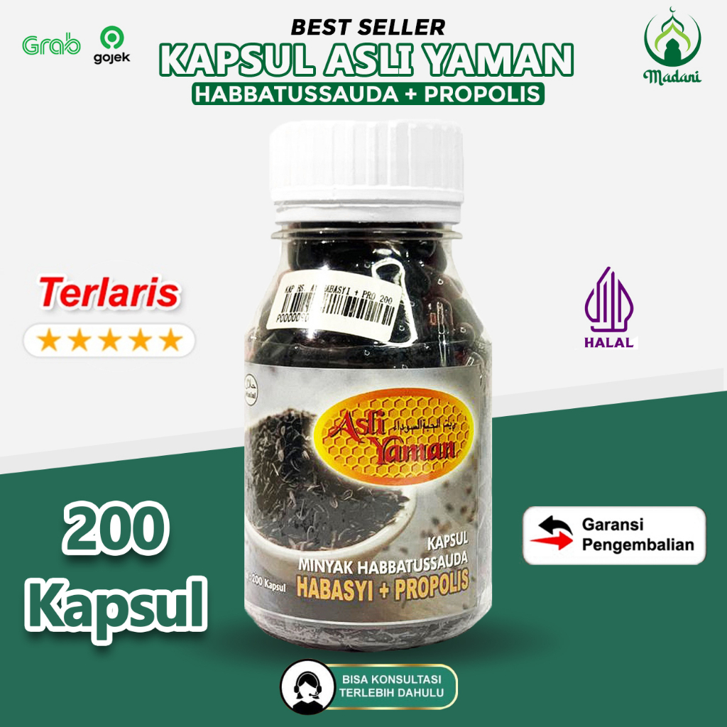 Kapsul Habbatussauda Habasyi Asli Yaman 200 Kapsul Obat Herbal Penyakit Plus Propolis