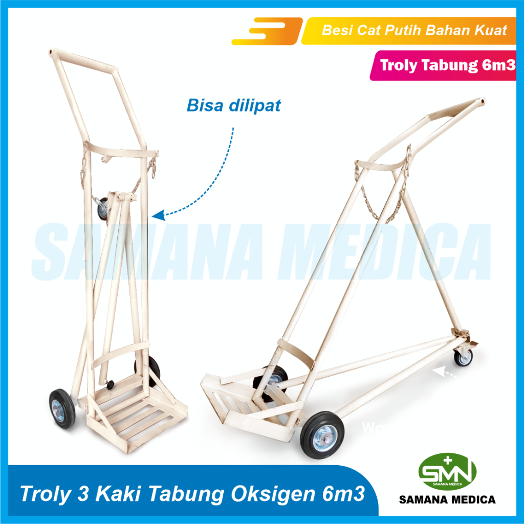 Troly Tabung Oksigen 6M3 KAKI 3 Besi Cat Putih Tulang Bahan Kuat