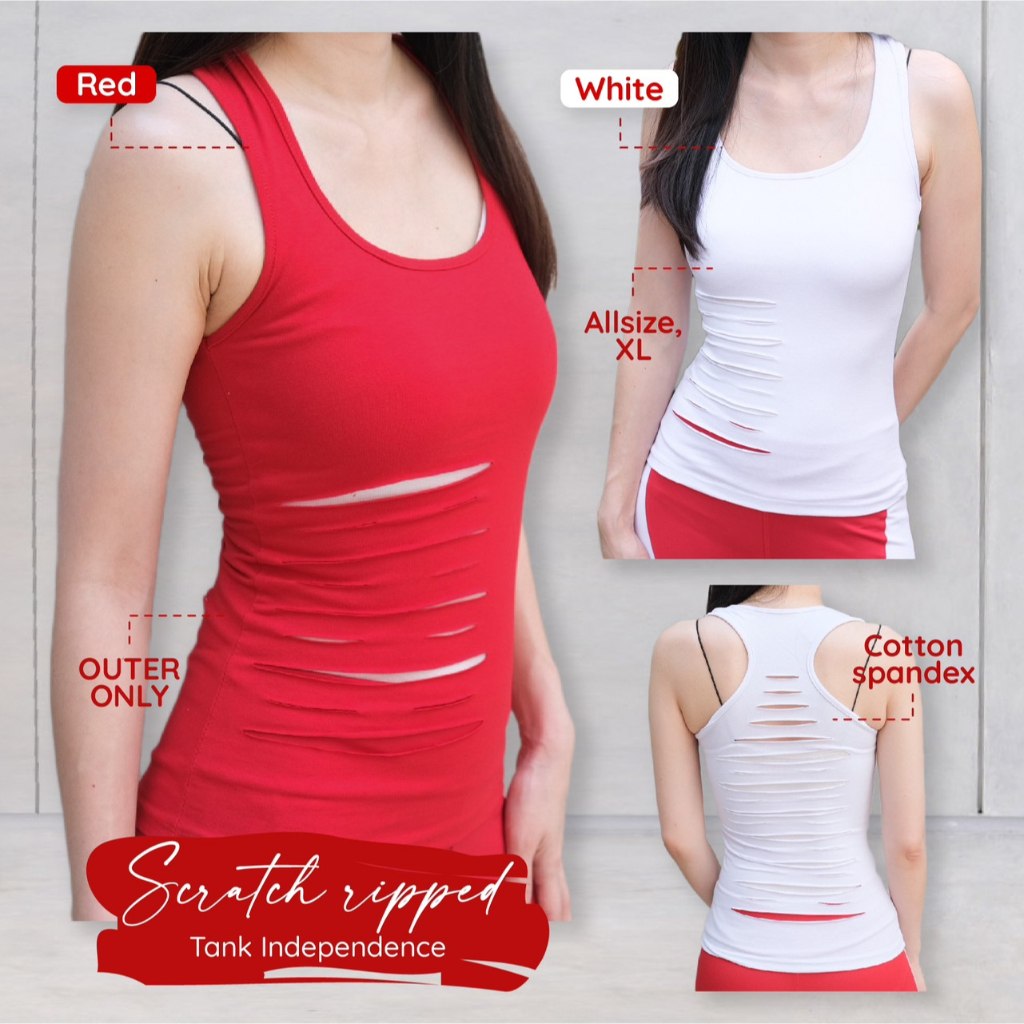 TANKTOP SENAM RIPPED SCRATCH BAJU SENAM SOBEK MERAH PUTIH BAJU ZUMBA AEROBIK