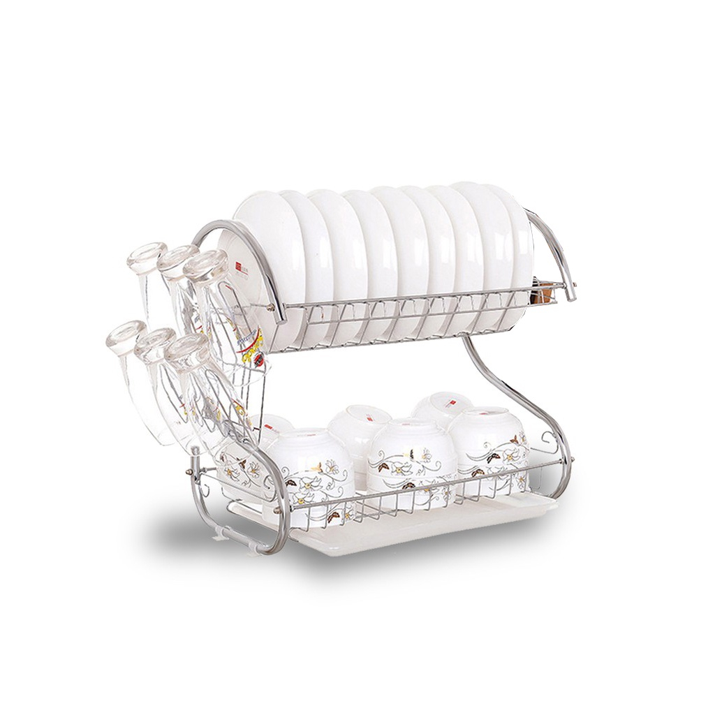 RB Rak Piring Stainless Minimalis Rak 2 Susun Tingkat Rak piring serbaguna Rak piring mini