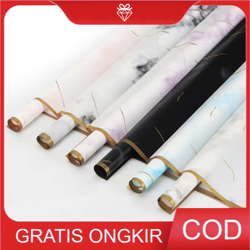

20LEMBAR Korean Wrapping Marble List Gold- Cellophane Buket Bunga W037