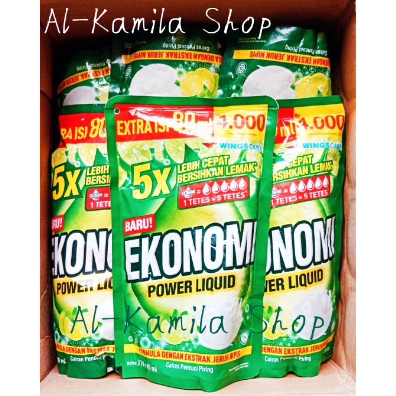 EKONOMI Sabun Cuci/Pencuci Piring 290ML /210ML + 80ML - Jeruk Nipis Power Liquid Pouch Refill Kemasa