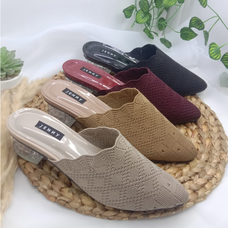 SANDAL HEELS HAK KACA 5CM HEELS BAKPAU HAK KACA HEELS RAJUT IMPORT JN-04