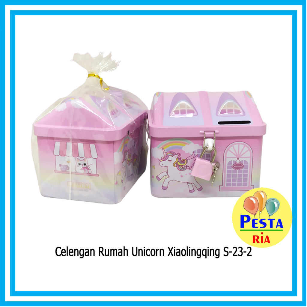 Murah (1pcs) Celengan Rumah Kaleng Unicorn, celengan gembok, celengan gembok+kunci, celengan souveni