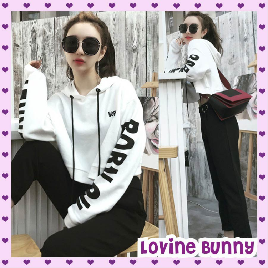 SET CROP TOP SWEATER BLOUSE + CELANA WANITA KOREAN STYLE IMPORT / SET SWEATER HOODIE CELANA MODEL KO